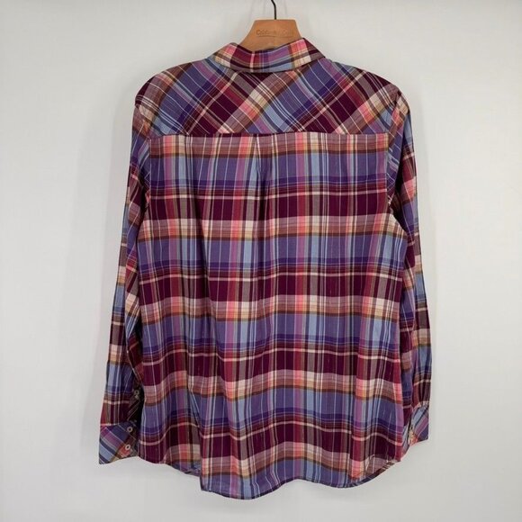 Talbots Womens Plaid  Shirt size Large Long Sleeve Cotton Metallic Blend - Picture 8 of 12